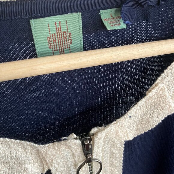 Soft, thin, lightweight navy zip-up cardigan with cream lace trim - Picture 2 of 7